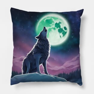 Nature Galaxy Starry Night Full Moon Howling Wolf Pillow