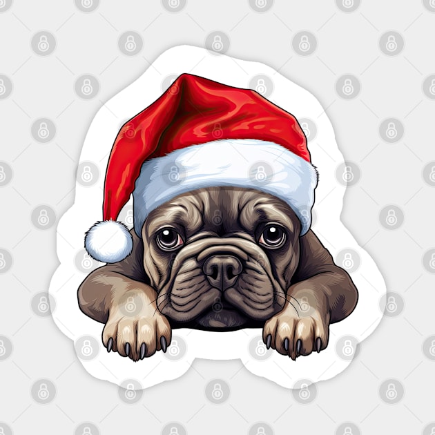 Christmas Peeking French Bulldog Magnet by Chromatic Fusion Studio