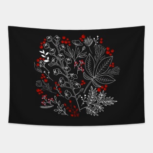 Flowers and Leaves with Autumn Berries Tapestry