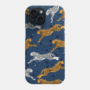 Preppy Leaping Cheetah Navy Blue Phone Case