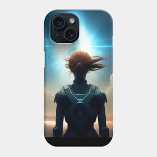 Girl astronaut witnessing rocket ship launch Phone Case