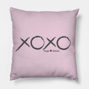 XOXO: Hugs and Kisses in Charcoal on Pink Pillow