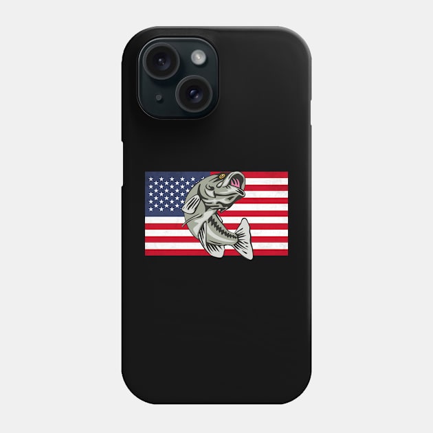 Vintage American Flag Patriotic Bass Fishing Phone Case by JB.Collection