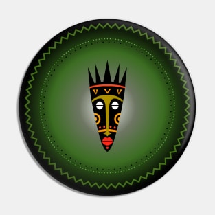 African Mystical Mask. Tribal, Green. Pin