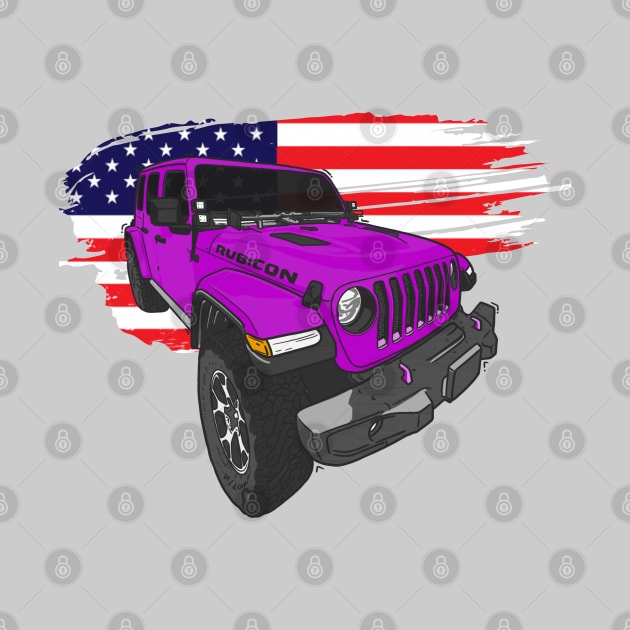 Jeep Wrangler with American Flag - Purple by 4x4 Sketch