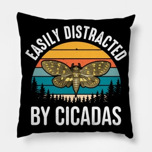 Easily Distracted By Cicadas Vintage Sunset Distressed Design Pillow