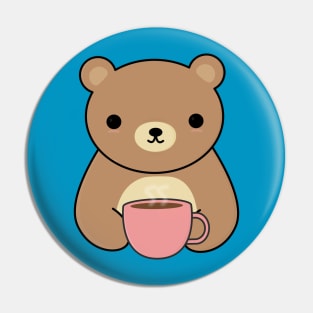 Cute Brown Bear Drinking Coffee T-Shirt Pin