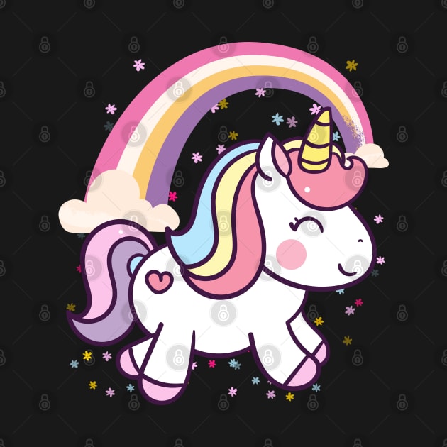 Cute Unicorn With Rainbow and Little Flowers by teezeedy