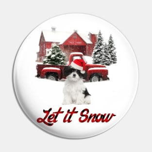 Havanese Let It Snow Tree Farm Red Truck Christmas Pin