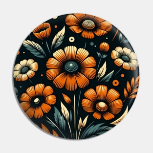 Orange Floral Illustration Pin