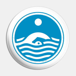 Outdoor freestyle swimming, stylized for nature & sports in blue Pin