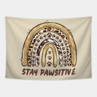 Stay Pawsitive Cheetah Leopard Print Rainbow Tapestry