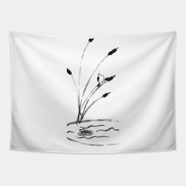 Sumi-e Pond Tapestry by Vlad.S. Art Studio