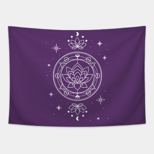 Lotus with moon phases white Tapestry