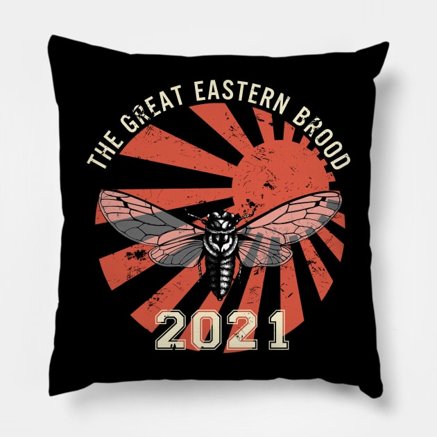 Retro Cicada Insect Great Eastern Brood X 2021 Magicicada Pillow by American Woman