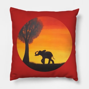 African Elephant Sunset Silhouette - Artwork Pillow