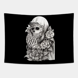 Santa muerte with rose day of the dead. Tapestry