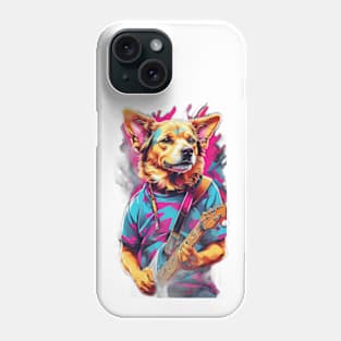 Dog holding an electric guitar. Phone Case