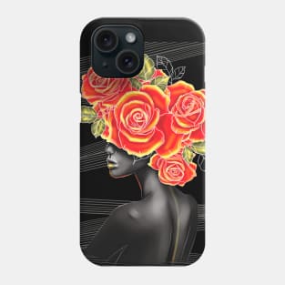 Black and white girl with color beautiful flowers in her head. Phone Case