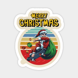 Christmas Skateboarding Santa With Vintage Sunset Perfect Gift for Christmas Day Magnet