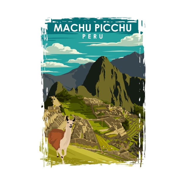 Machu Picchu Peru Vintage Minimal Retro Incan Travel Poster by jornvanhezik