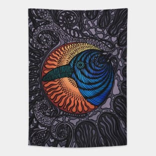 Crow - bird drawing (blue and purple version) Tapestry