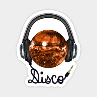 Retro Orange Disco Ball Music Headphones Magnet