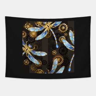 Steampunk Seamless with Mechanical Dragonflies Tapestry