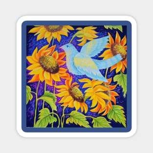 Dove in Sunflowers Illustration Art Magnet