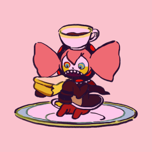 pink pastel charlotte eating cheesecake and coffee on a plate / madoka magica T-Shirt