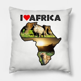 I Love Africa Wildlife Collage Map Pillow