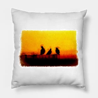 Tree birds throw sunset artwork Pillow