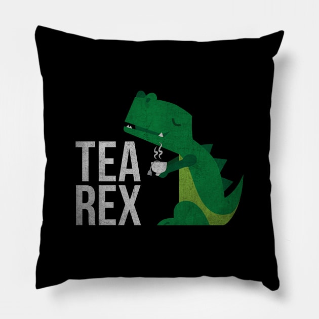 Tea Rex - Cute Funny Dinosaur Tea Pun Pillow by toddsimpson