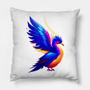 Vividly Colored Blue-Winged Phoenix Bird Pillow