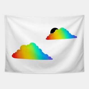 Graphic Rainbow Clouds on White Tapestry