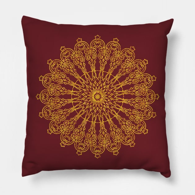 Vintage Contour Ornaments Mandala gold Pillow by EDDArt