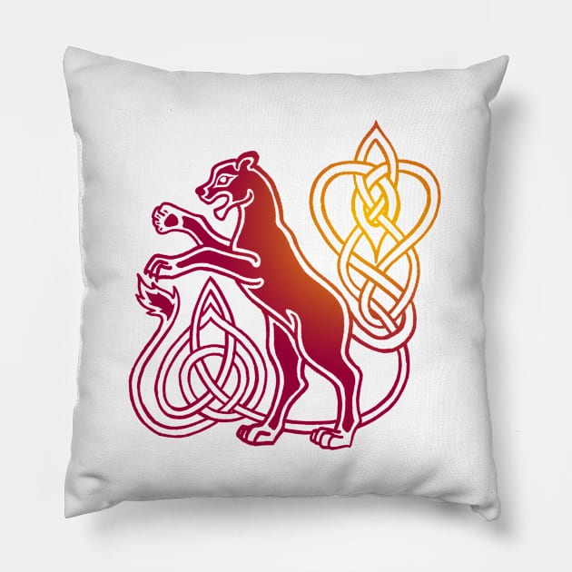 Celtic Lioness (Red/Gold) Pillow by quakeandquiver