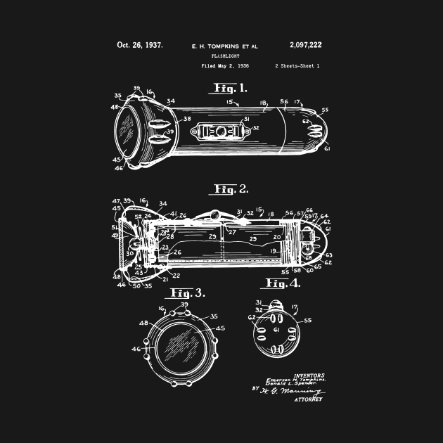 Flashlight Patent 1936 technician gift lamppost vintage retro gift by Anodyle