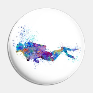 Scuba Diver Colorful Watercolor Pin