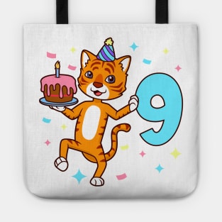 I am 9 with tiger - boy birthday 9 years old Tote