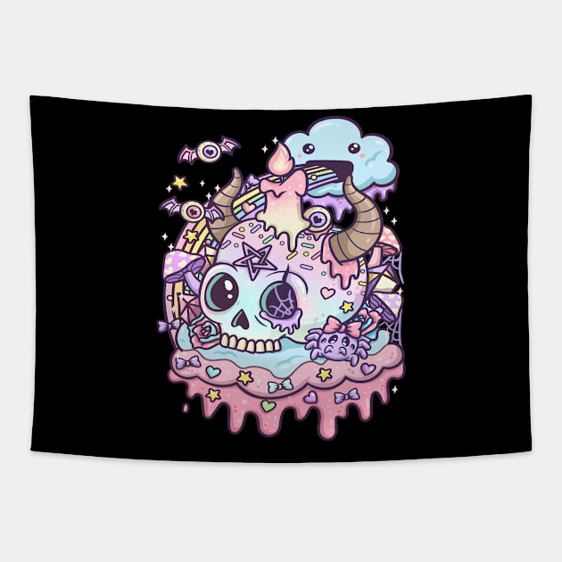 Pastel Goth Skull Kawaii Tapestry by KAWAIITEE