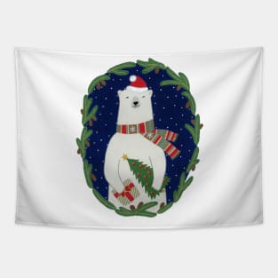 Polar Bear with Christmas Tree Tapestry