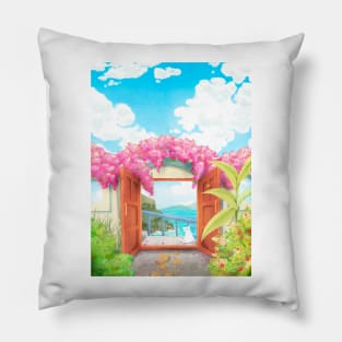 A Door with an Ocean View Pillow