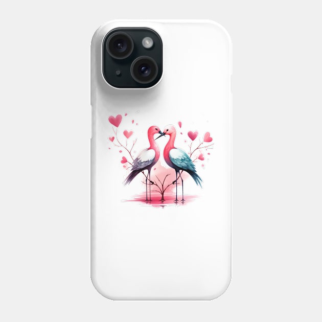 Valentine Kissing Avocet Bird Couple Phone Case by Chromatic Fusion Studio