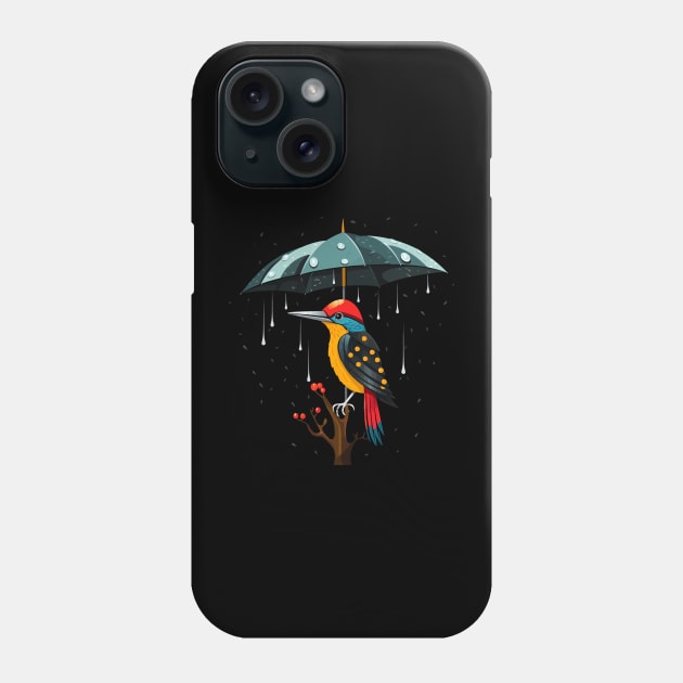 Woodpecker Rainy Day With Umbrella Phone Case by JH Mart