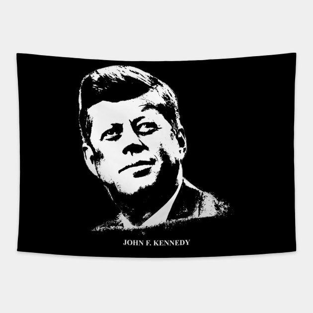 John F. Kennedy Portrait Pop Art Black Tapestry by phatvo