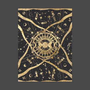 Gold and Black Zodiac Universe Graphic T-Shirt