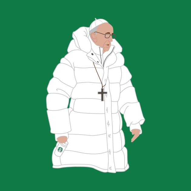 The Pope in Puffy White Jacket with Coffee by BlueSkyTheory