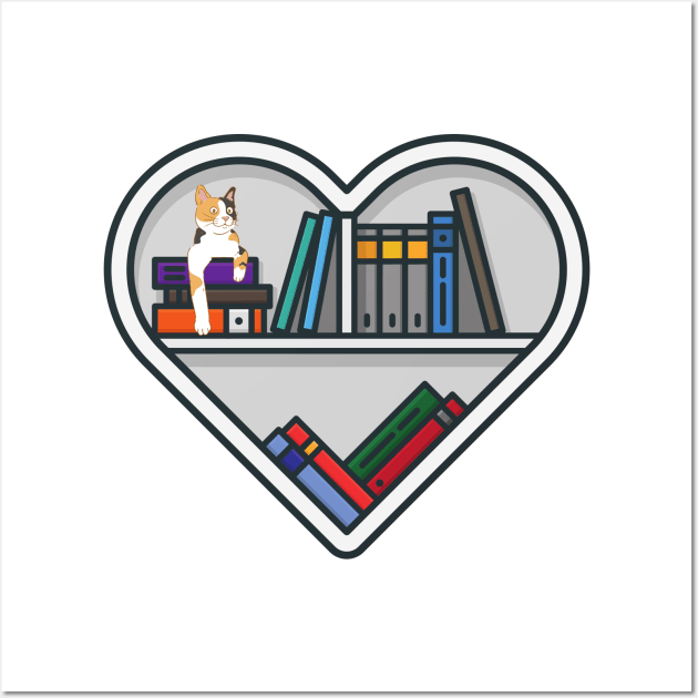 Bookish Cat Aesthetic - Cat On A Bookshelf - Heart Shape Bookshelf - Books  And Cats - Posters and Art Prints