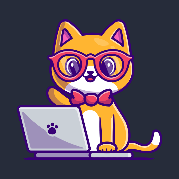 Cute Cat Working On Laptop Cartoon by Catalyst Labs